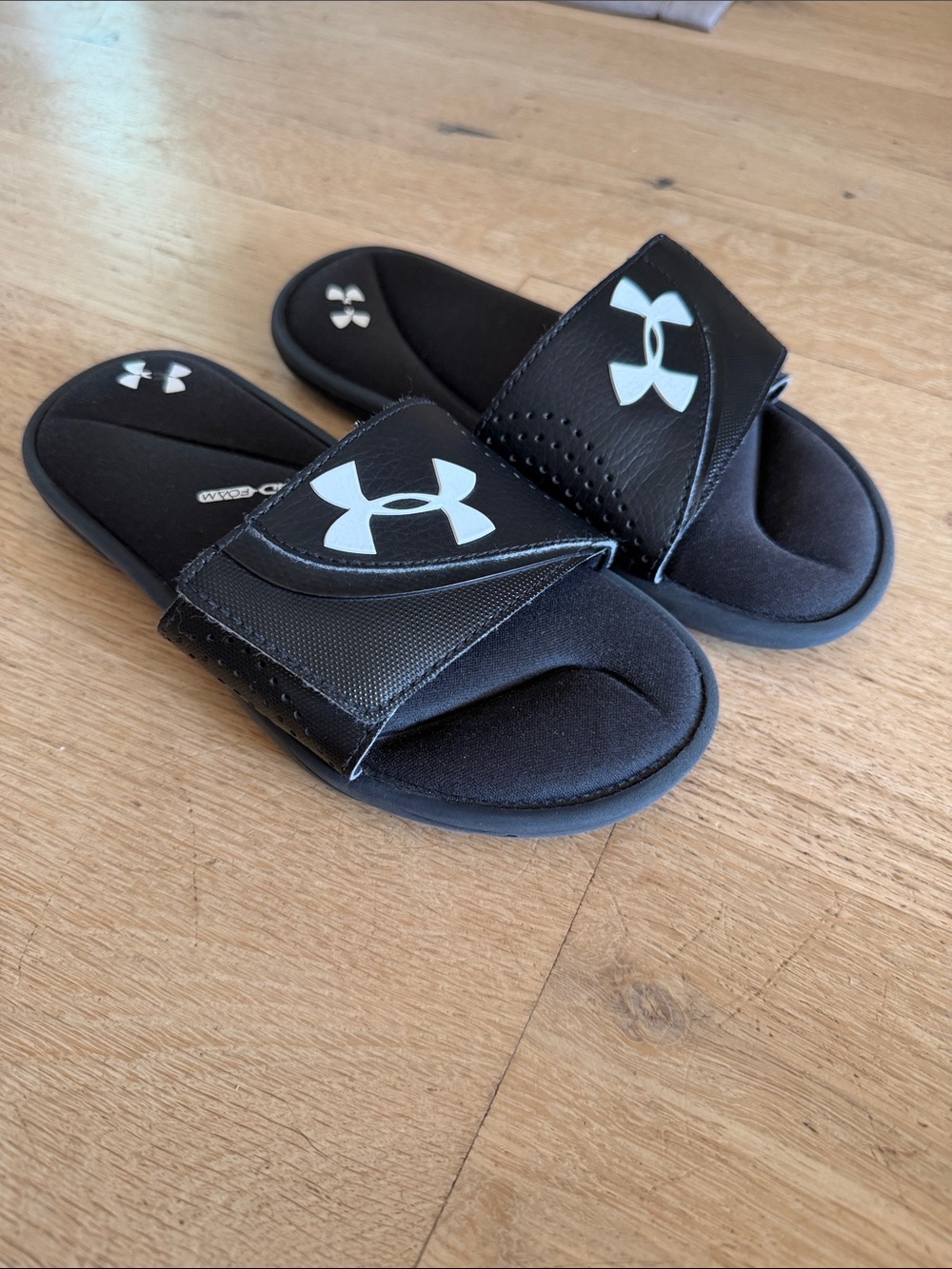 Under Armour Kids Black Slides with White Logo